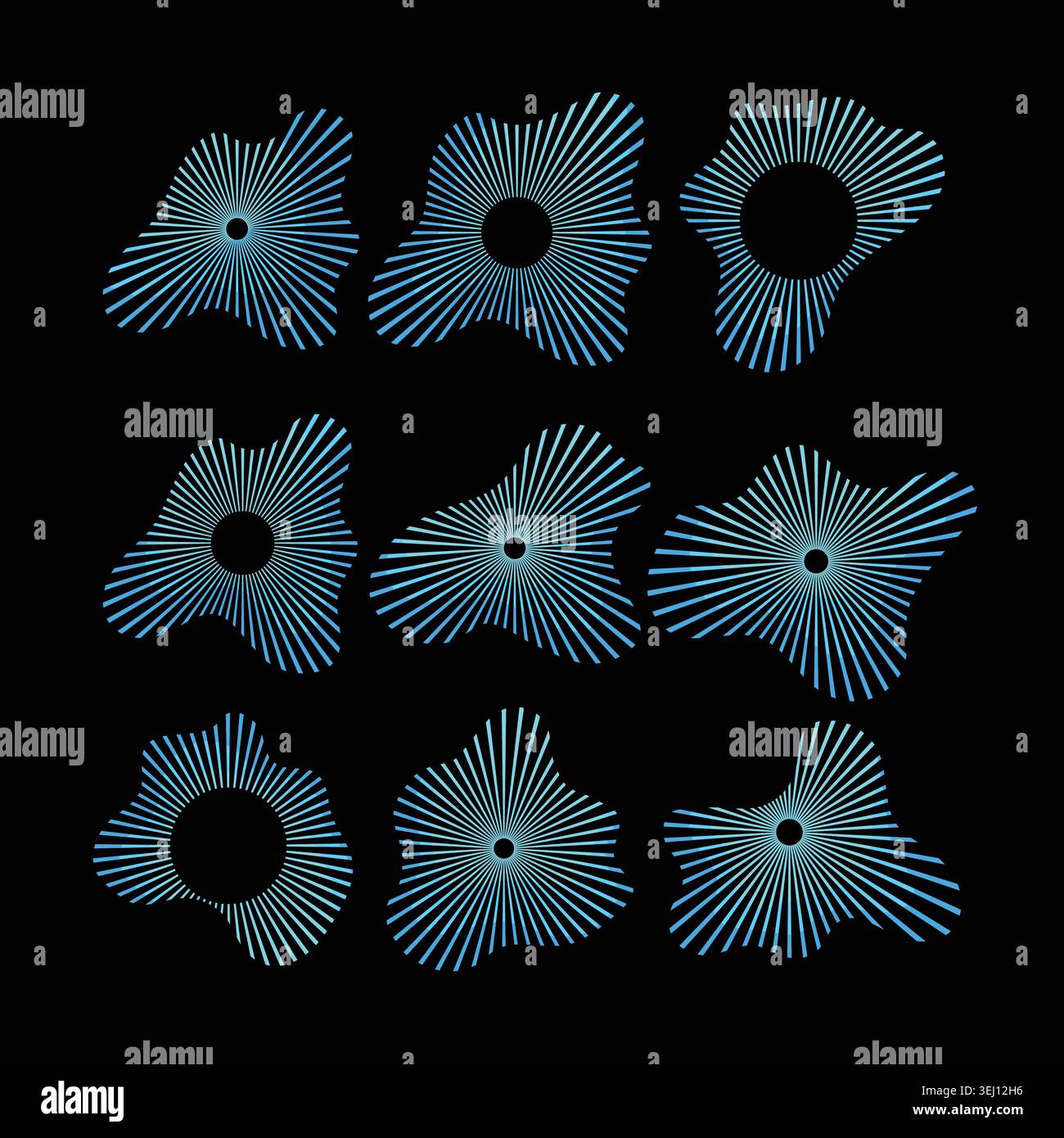 Dynamic sound wave forms radiating energy rings Stock Vector