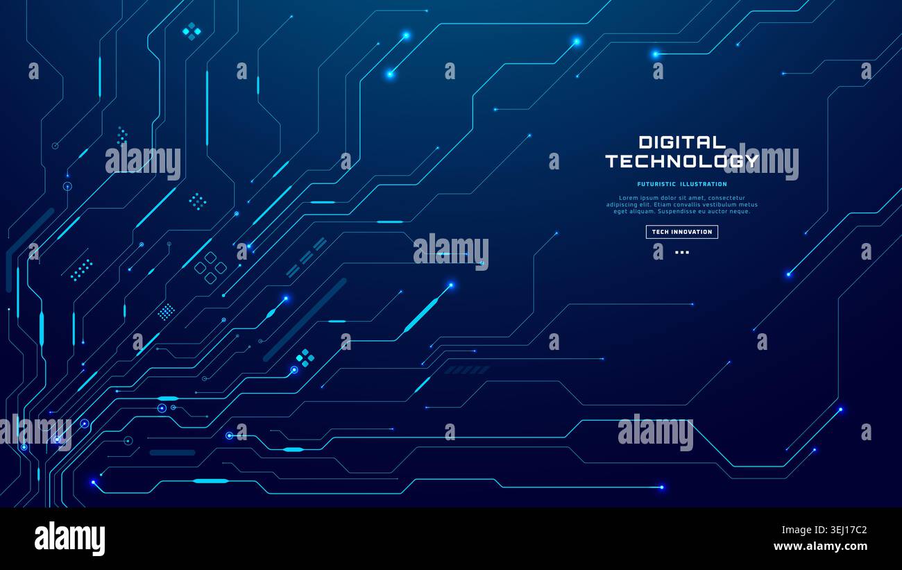 Abstract tech board with glowing circuit patterns blue digital lines Stock Vector