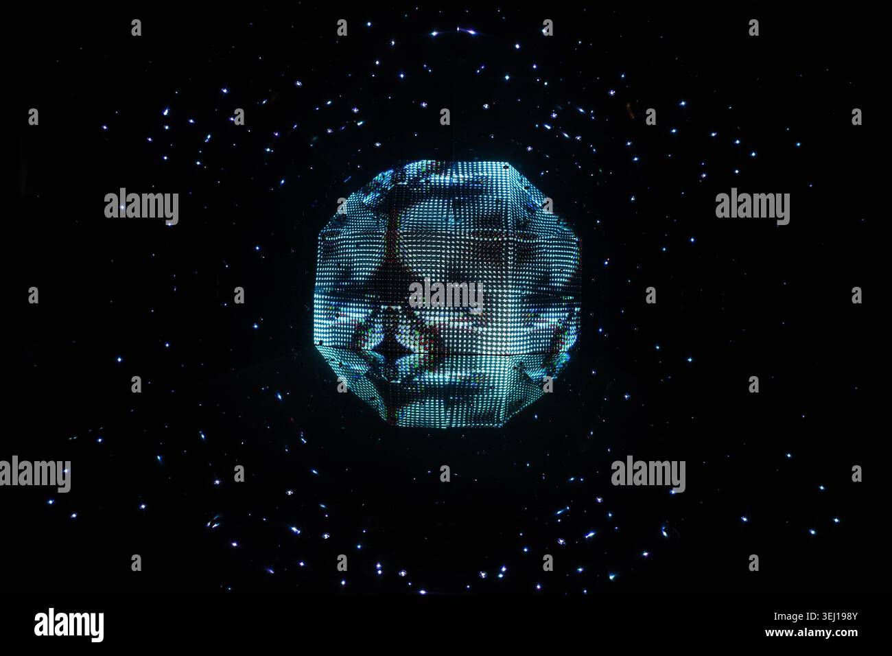 Glowing blue human brain with neural network particles Stock Photo