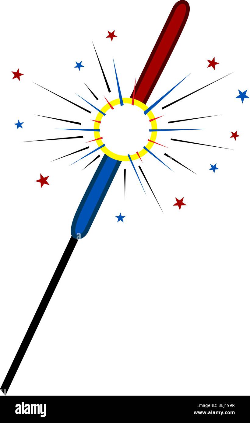 July 4th - Sparkler burning halfway with large spark Stock Vector