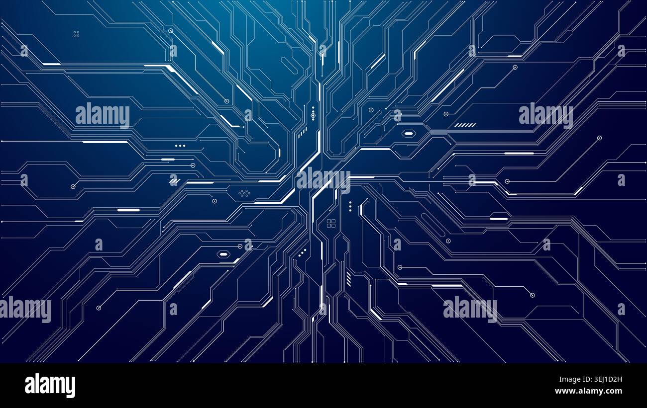 Abstract AI circuit board background with blue connected lines Stock Vector