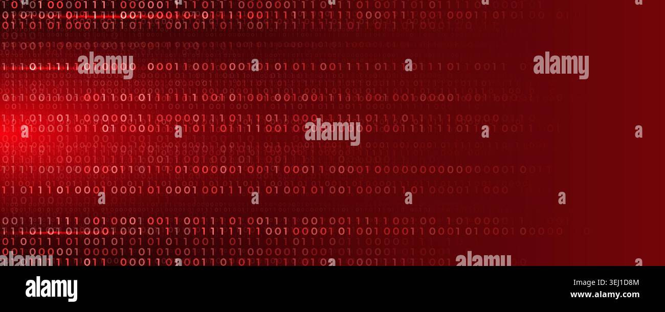 Virus Code Flow Red Binary Code Bug Cyber Attack Pattern. Malware Attack Ransomware Warning Background. Computer Hacking Cyber Security Breach. AI Stock Vector