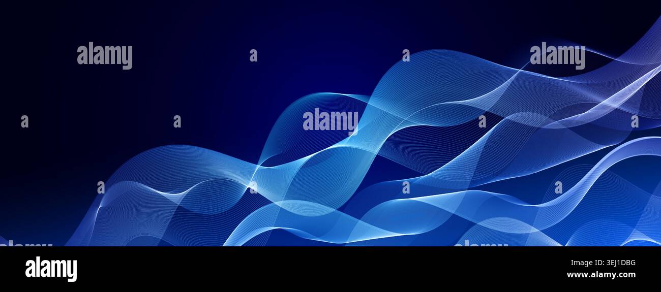 AI Wave Data Stream Digital Wavy Line Flow. Blend Linear Connection, Blue Light Abstract Pattern. Sound Audio Voice Equaliser Pulse Visualisation Stock Vector