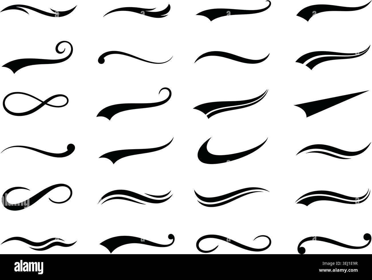 Decorative swoosh swirl divider bundle silhouette vector illustration Stock Vector