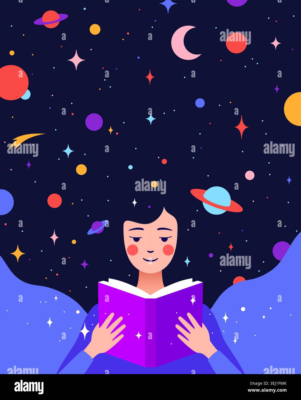 Book, Imagination, Dreams. Cosmos story Stock Vector