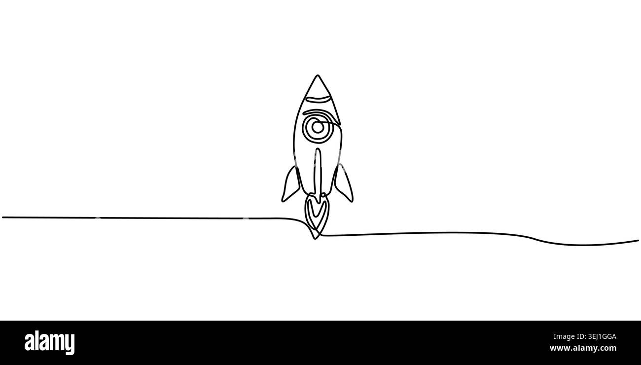 Project Launch: Continuous Line Rocket Ship Start-up Symbol Stock Vector