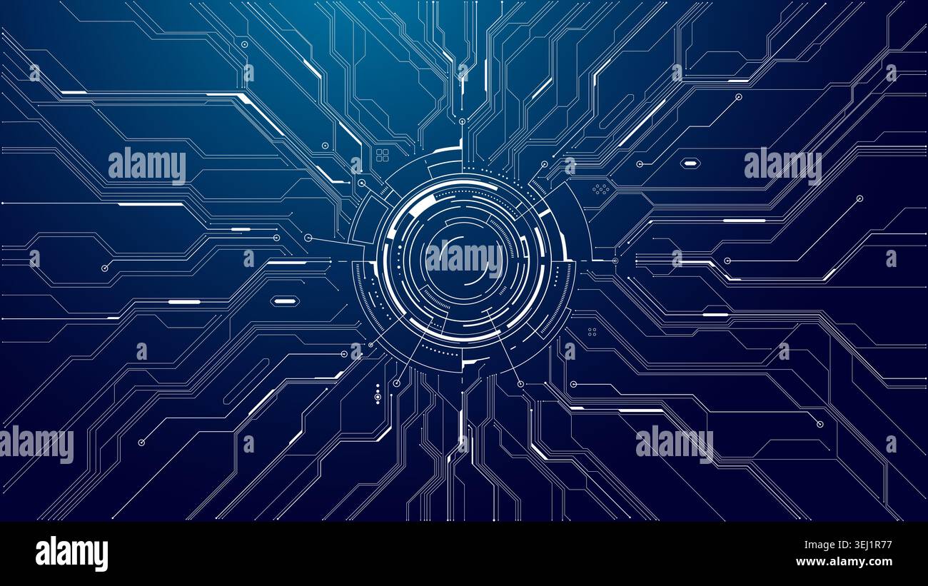 Abstract digital circuit background with circle HUD ring Stock Vector