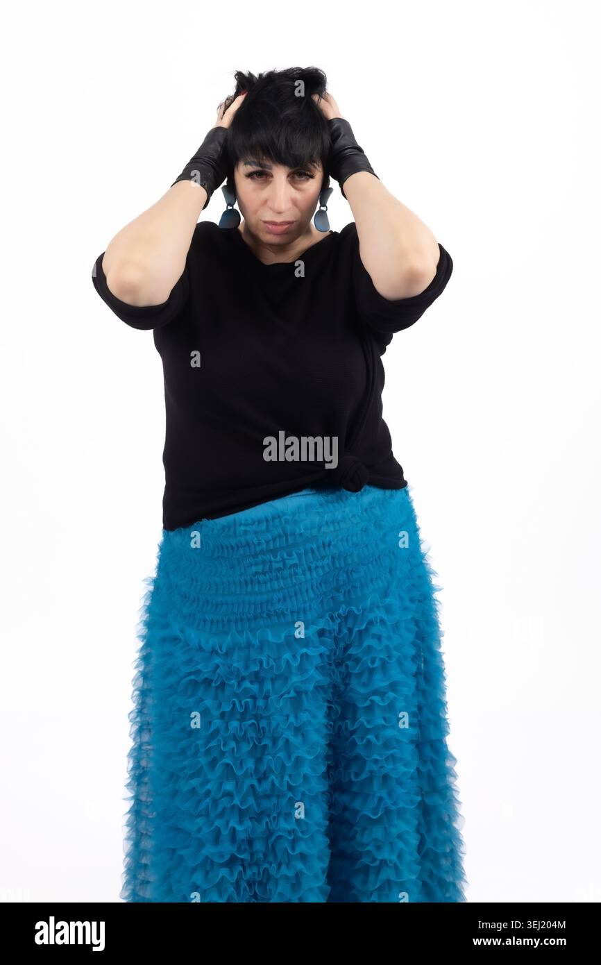 Young woman holding her head in stress or headache Stock Photo
