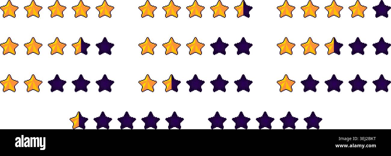 Pixel Star Rating Full Range Icons Set Stock Vector