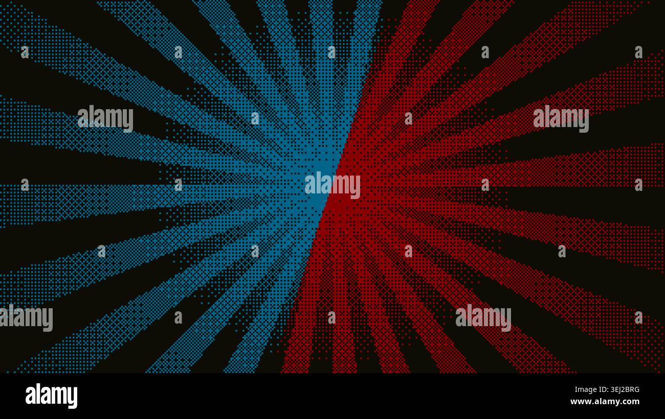 Pixel radial burst blue red background illustration Stock Vector