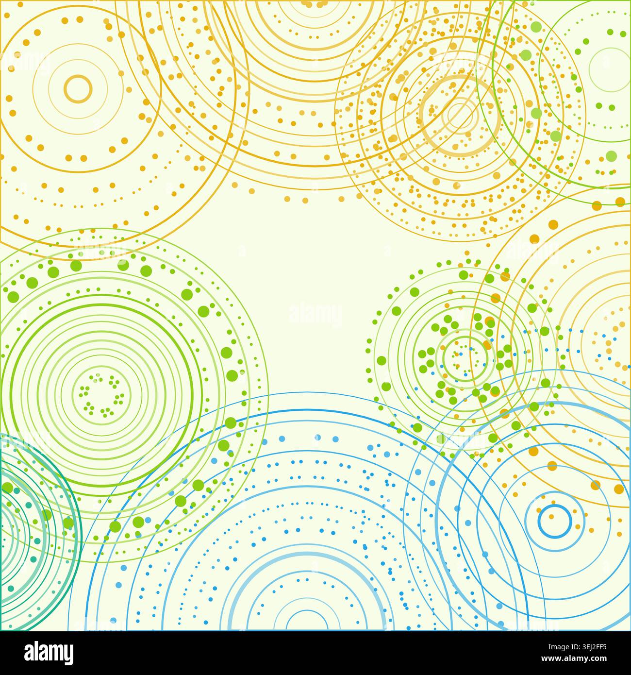 Abstract background made from overlapping concentric circle groups with subtle flattened transparency colors Stock Vector
