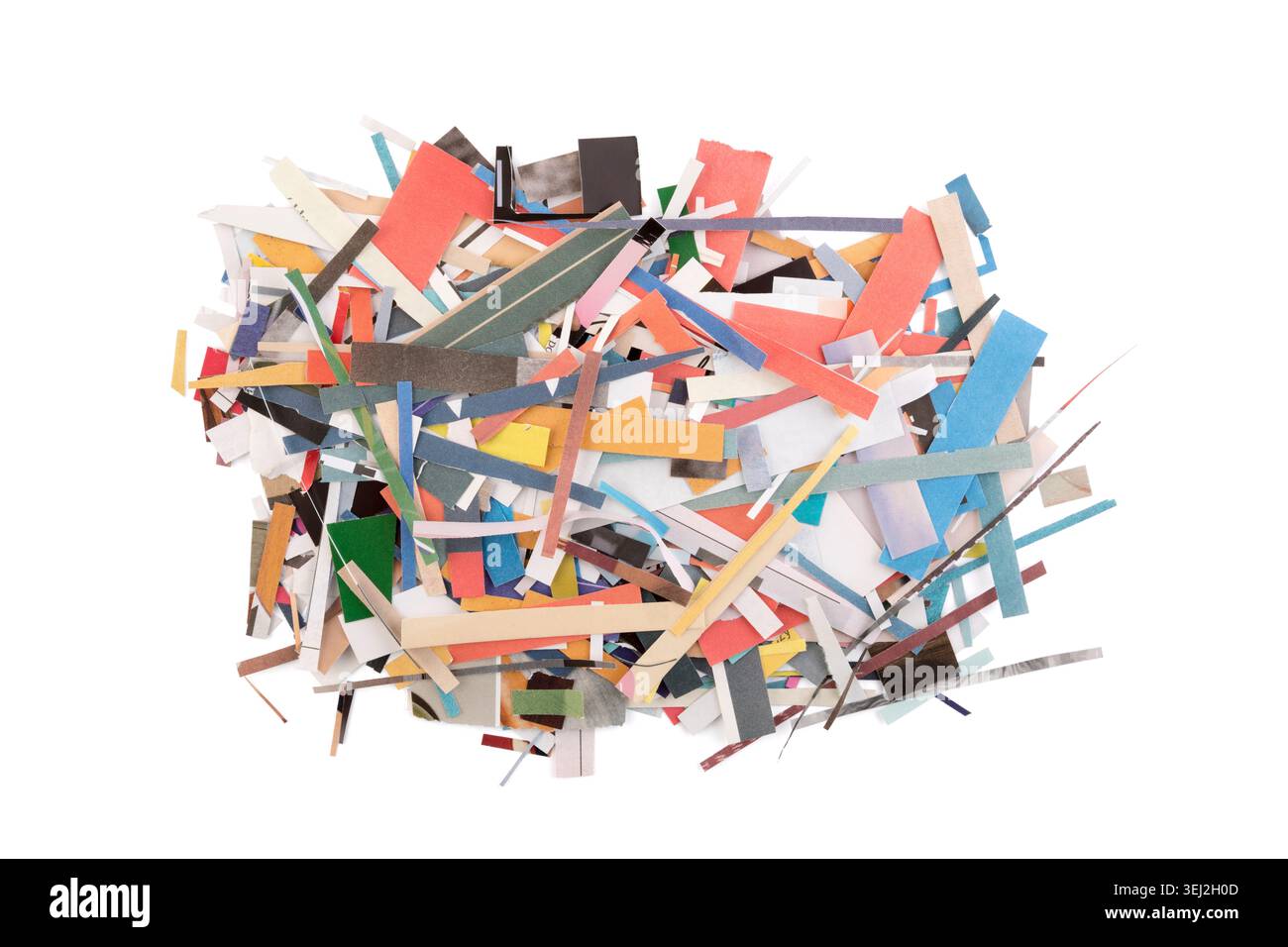 Scraps of colorful paper from magazines and newspapers isolated on white background Stock Photo