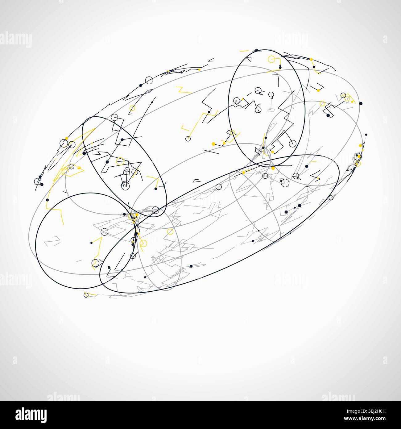 Modern technology-inspired 3D wire torus with layered lines and connection points Stock Vector