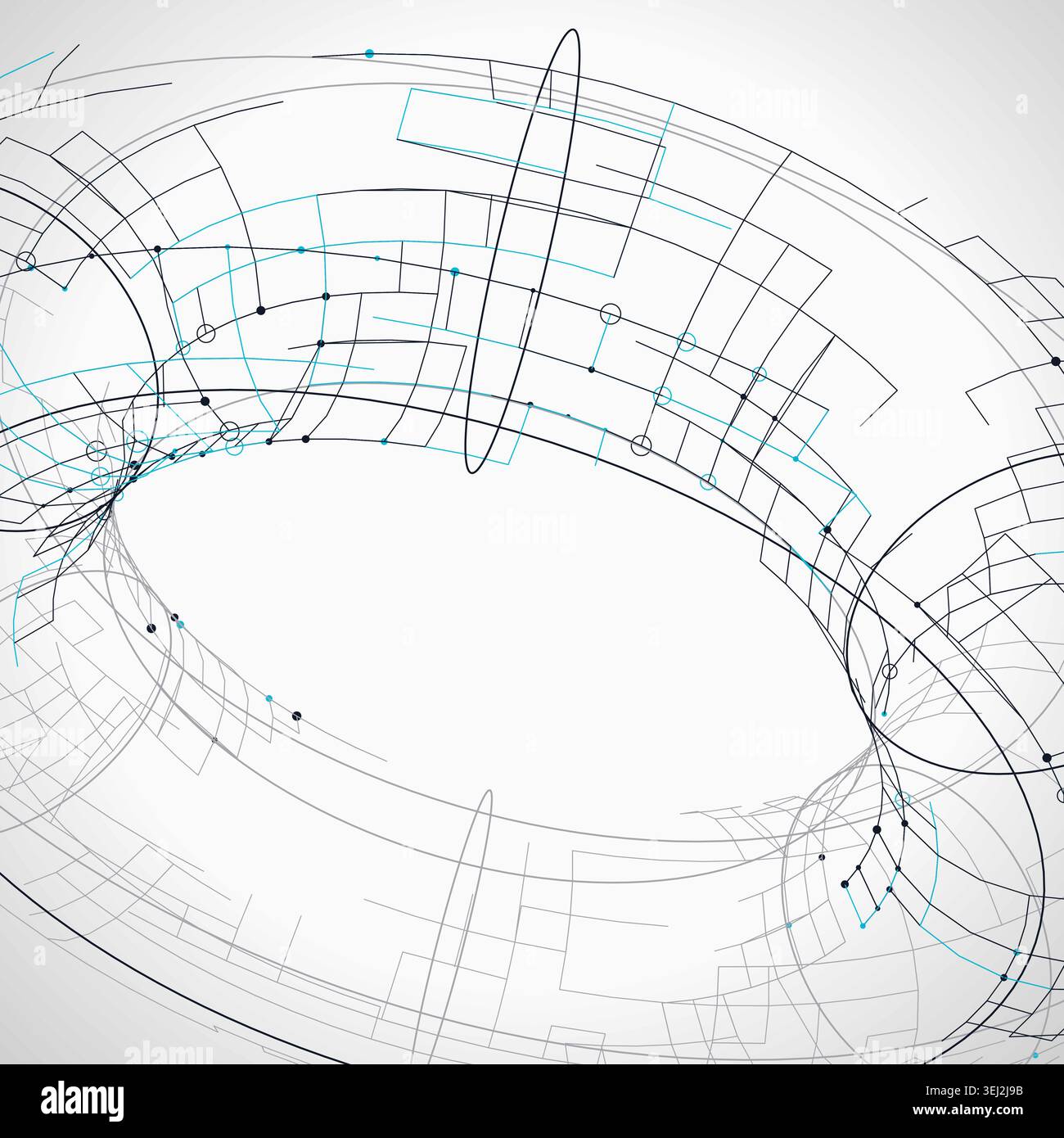 Abstract futuristic torus structure rendered as a clean geometric network background Stock Vector