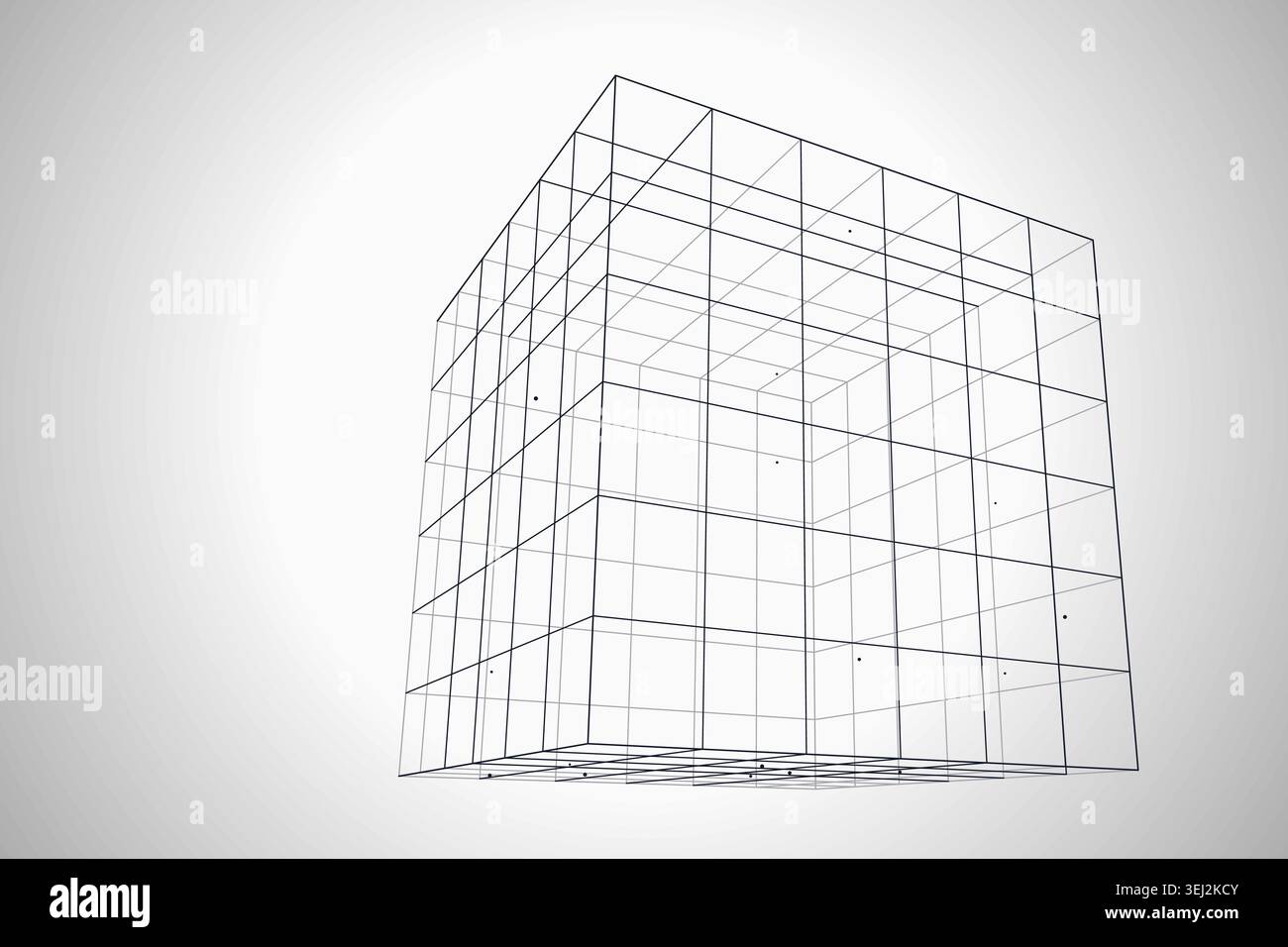 Modern technology-inspired 3D wire cube with layered lines and connection points Stock Vector