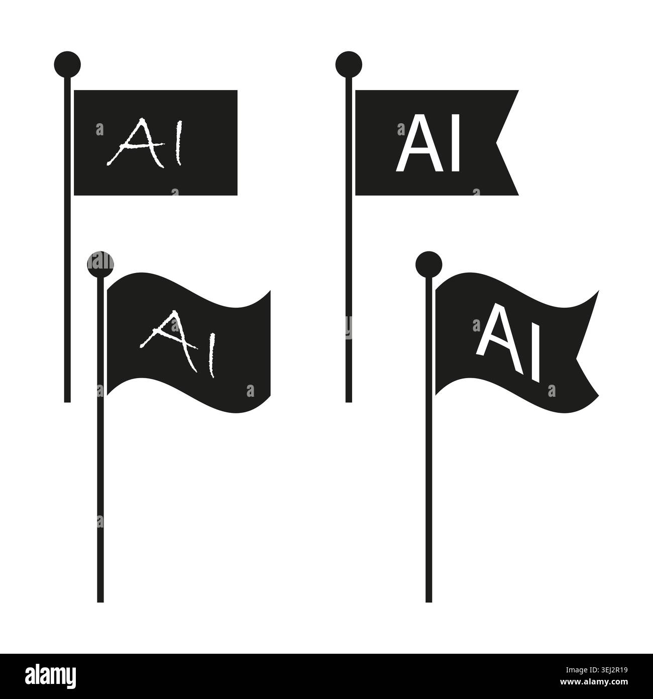 Artificial intelligence AI flag symbol collection vector. Icons support technology branding and machine learning presentations. EPS 10. Stock Vector