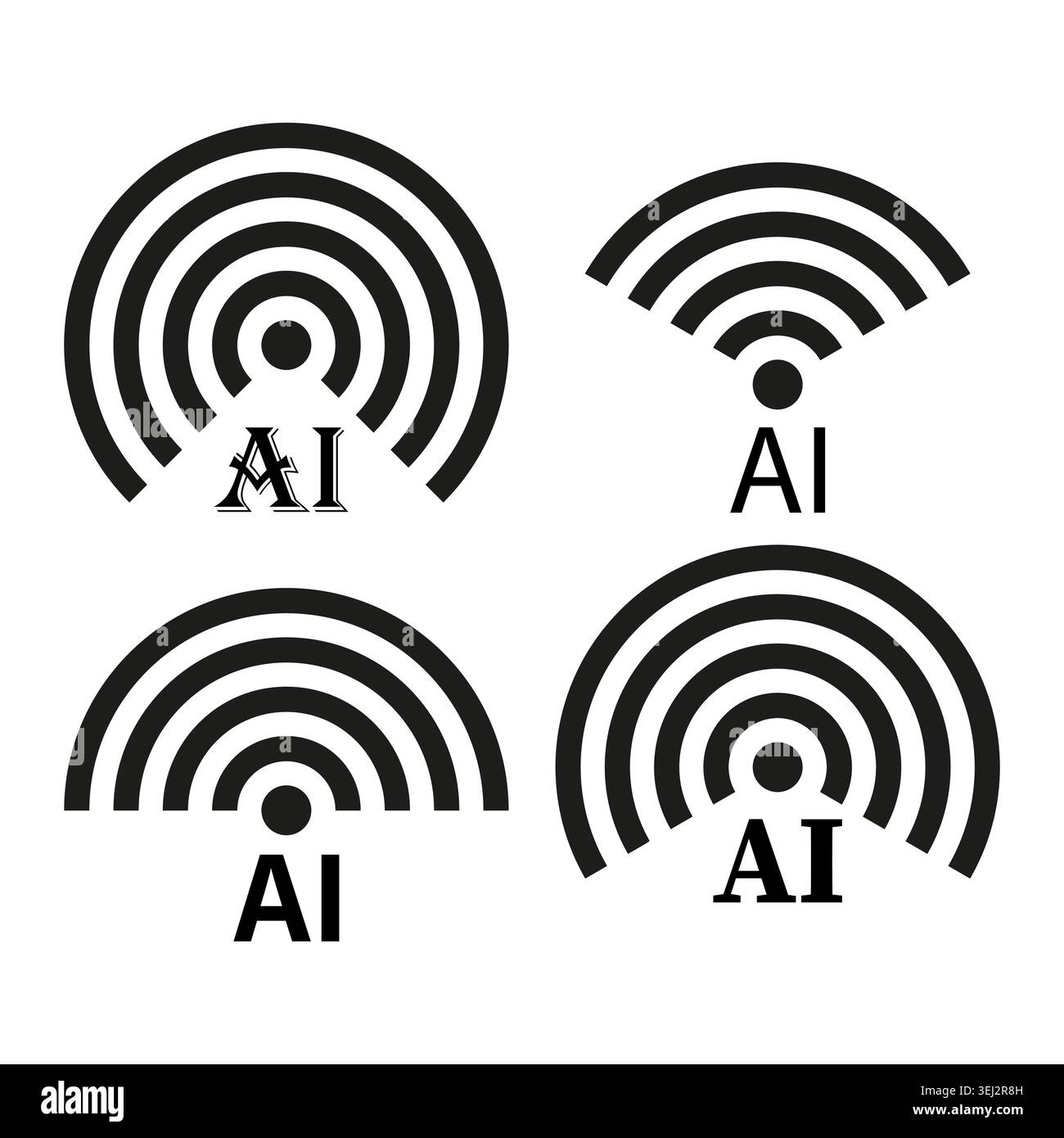 Artificial intelligence signal icon set vector. Graphic supports technology branding and smart network user interface projects. EPS 10. Stock Vector