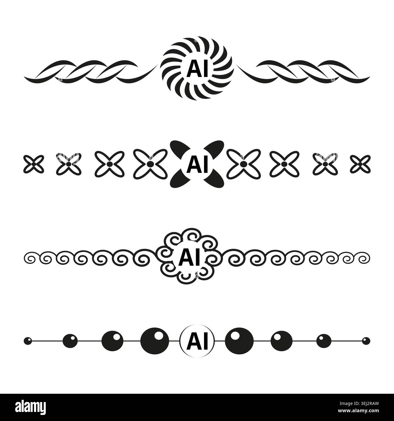 AI generated decorative divider elements set vector. Ideal for technology blogs and modern graphic design. EPS 10. Stock Vector