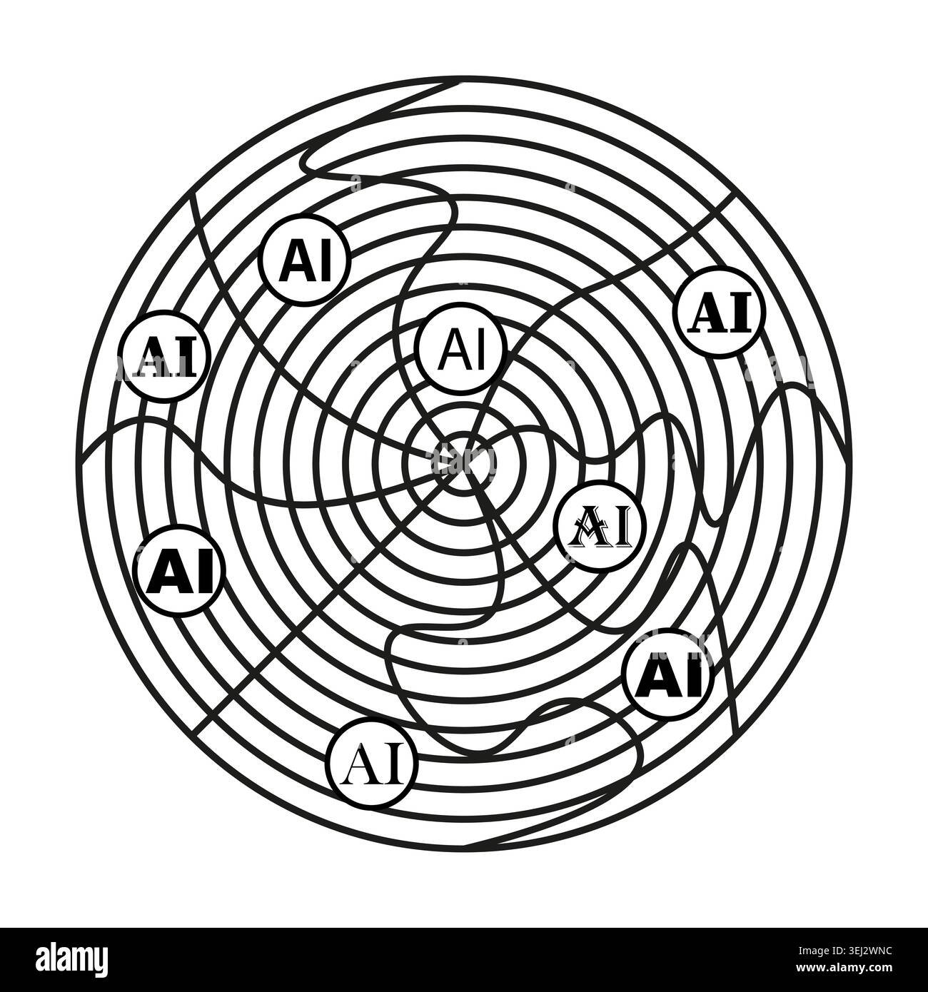 Abstract artificial intelligence spiral target vector. Ideal for machine learning education and technology science presentations. EPS 10. Stock Vector