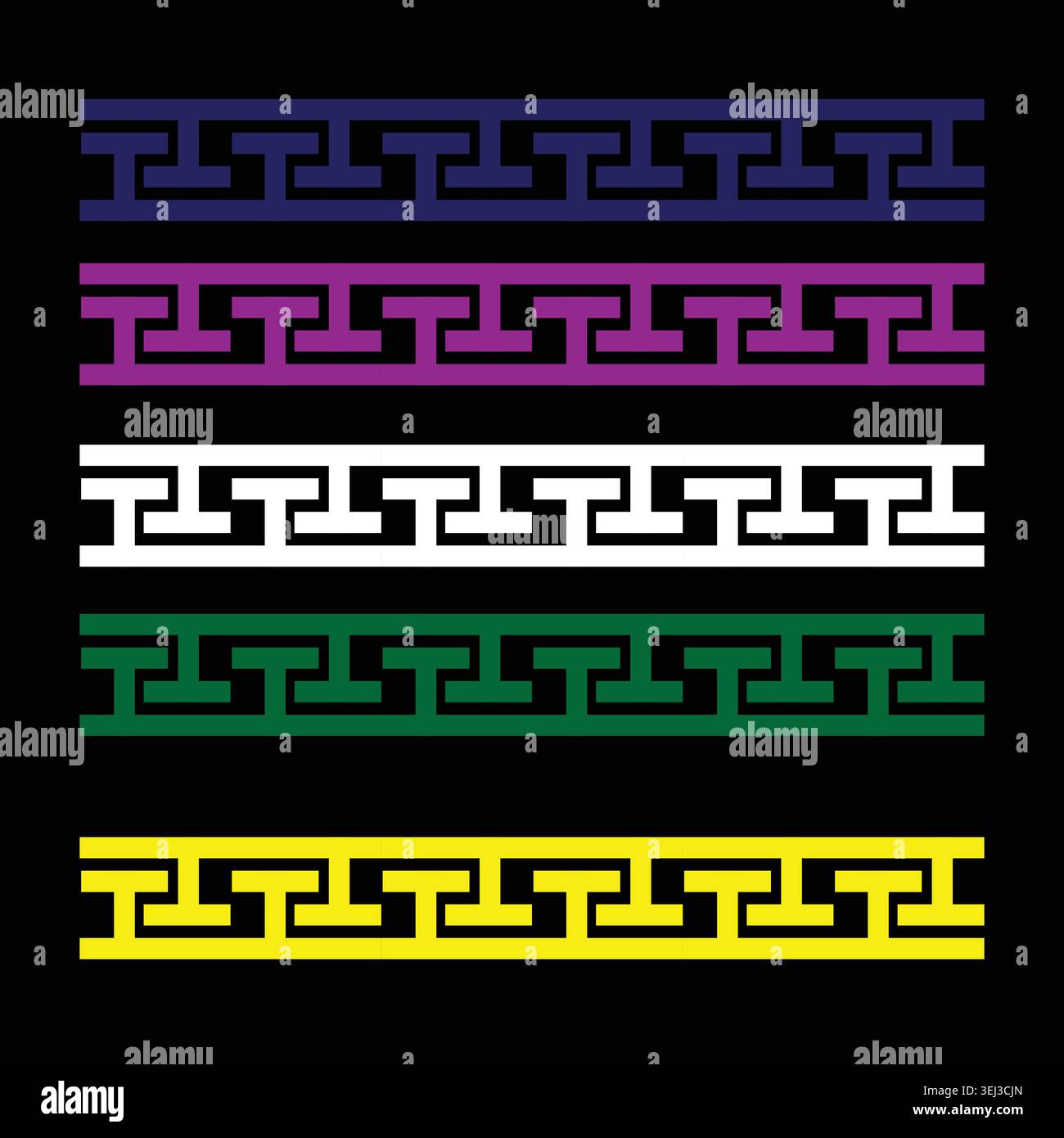 Colorful abstract maze patterns in horizontal stripes Stock Vector