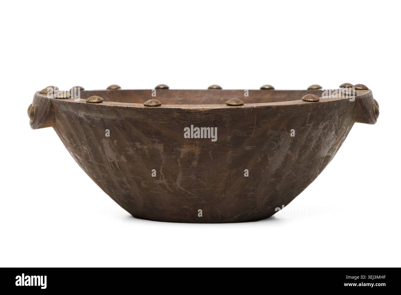 Empty brown wooden bowl isolated white background Stock Photo