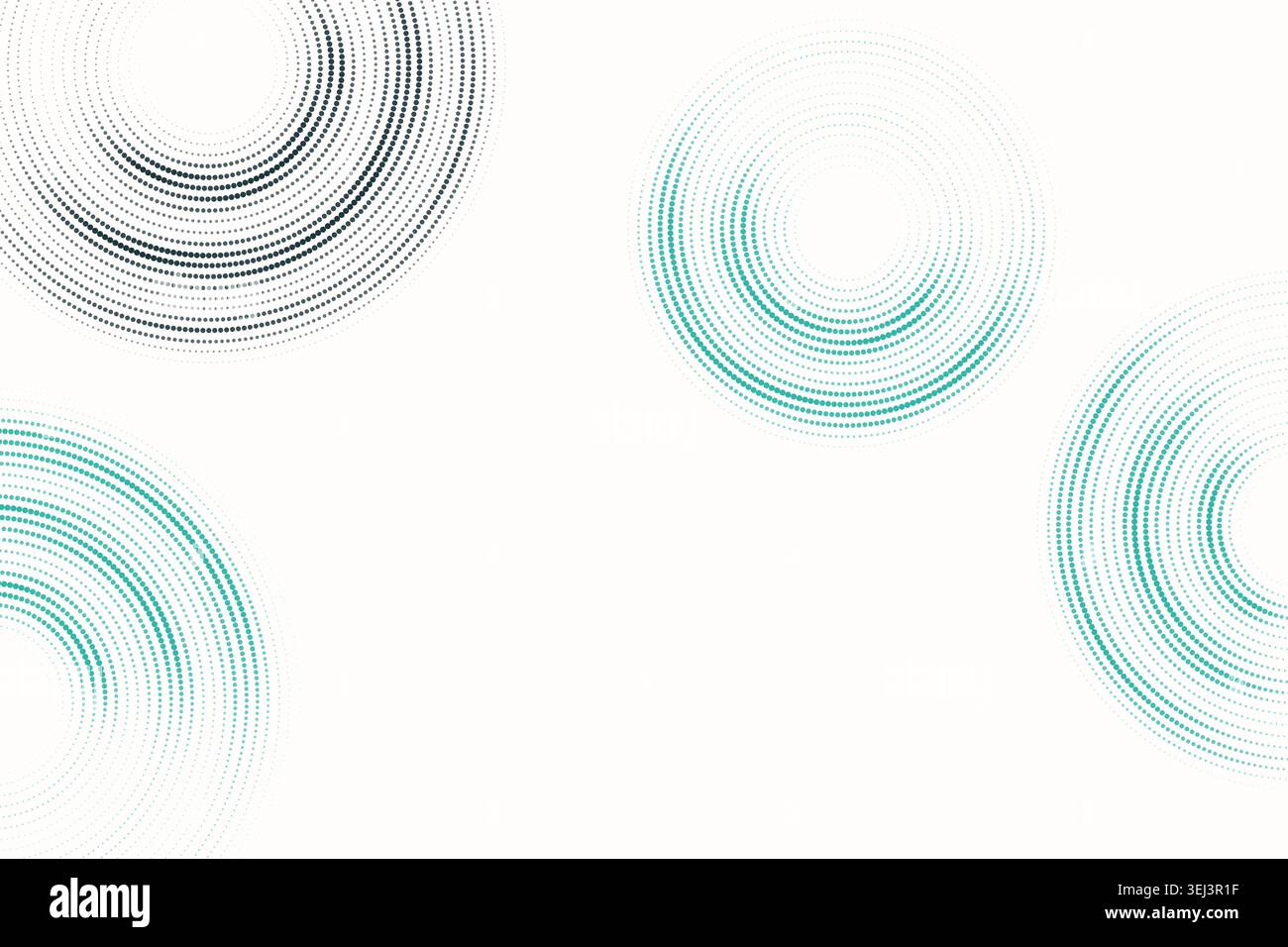 Modern dotted background featuring floating circular ring forms built from clean vector particles Stock Vector