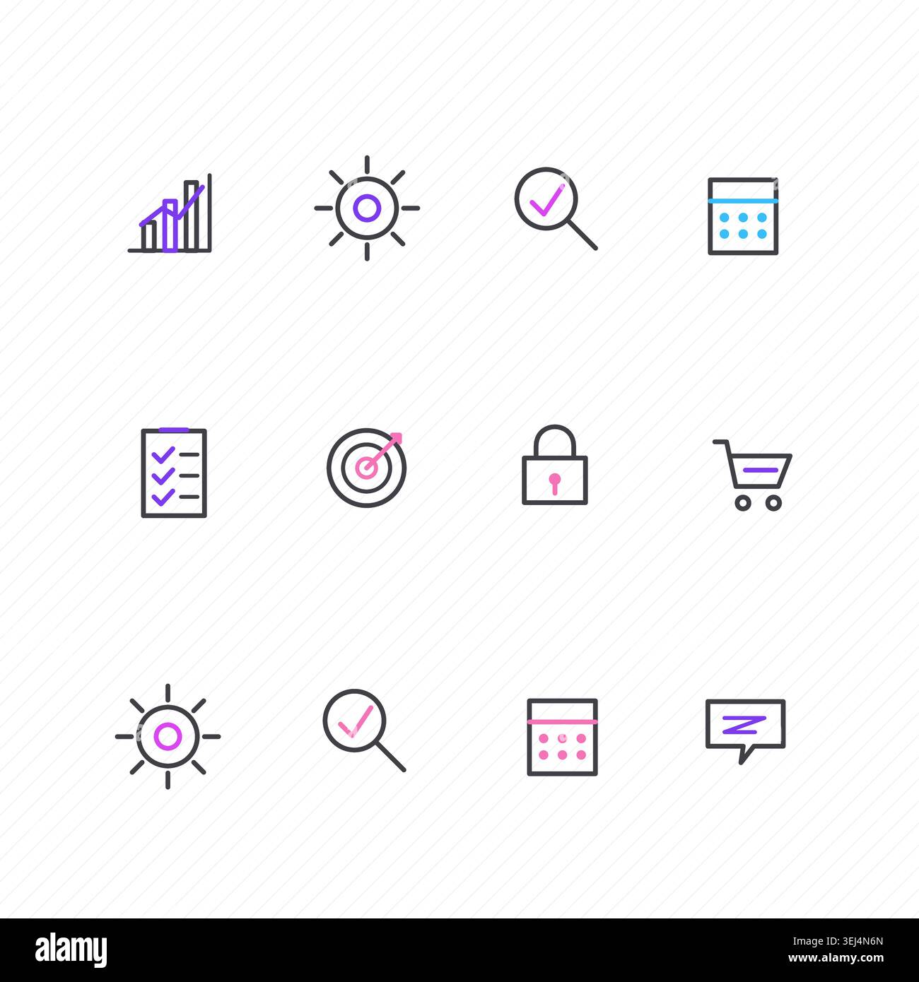 Editable icon pack featuring minimal line pictograms with consistent stroke styling Stock Vector