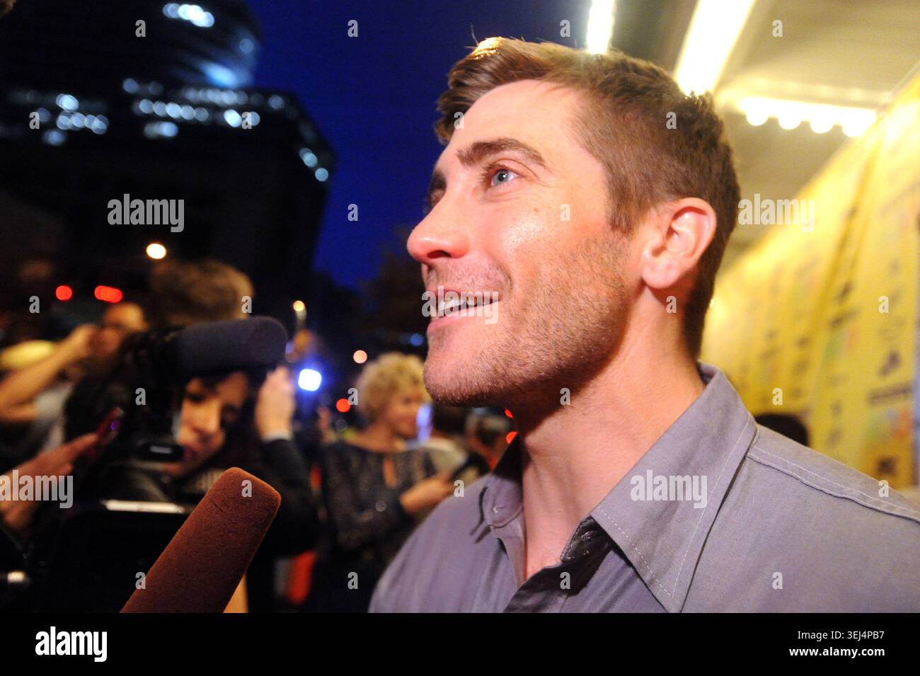 View of American actor Jake Gyllenhaal interviewed, before the ...
