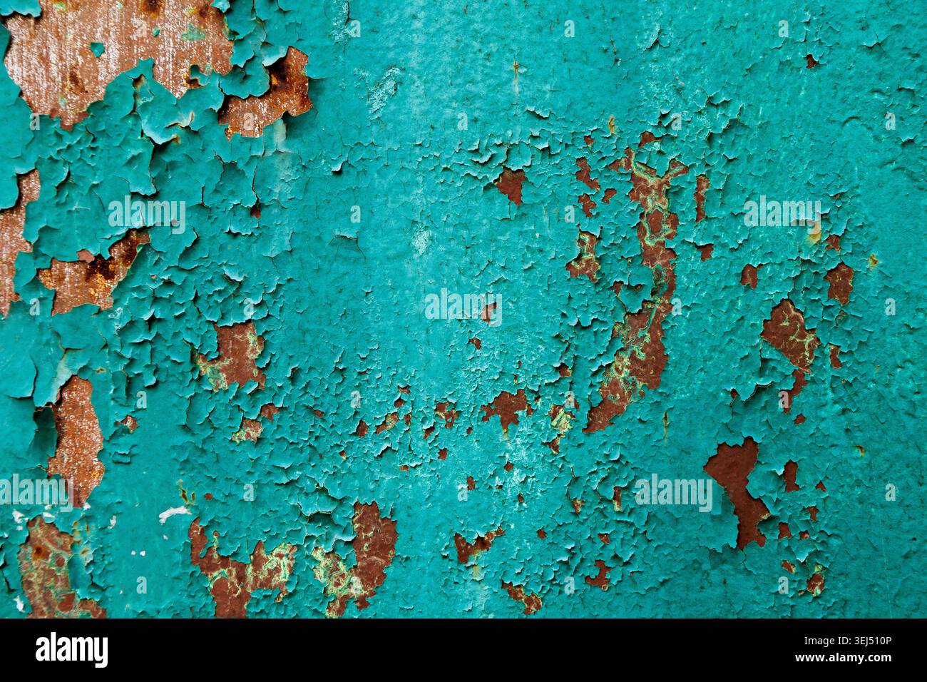 Peeling Turquoise Paint on Rusted Metal Surface Texture Stock Photo