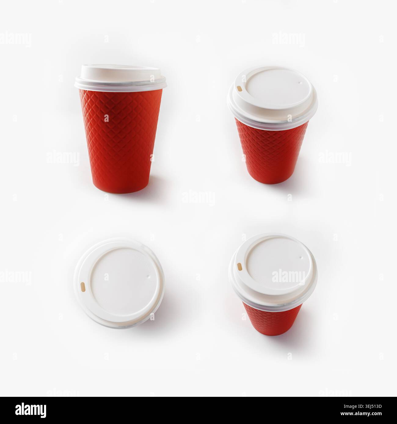 Disposable red paper coffee cups. Package for drinks Stock Photo