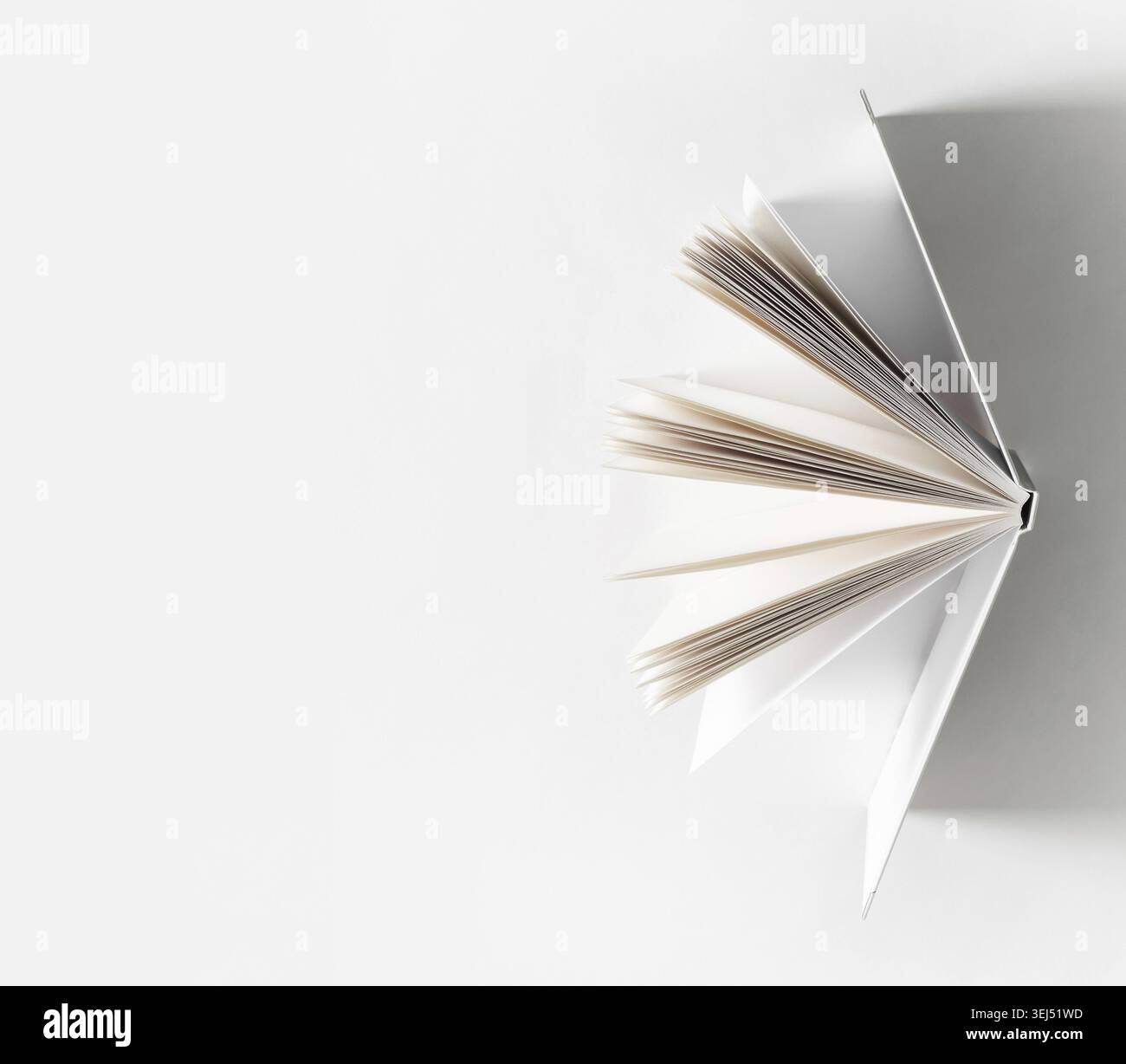 Open book on white paper background. Space for text Stock Photo