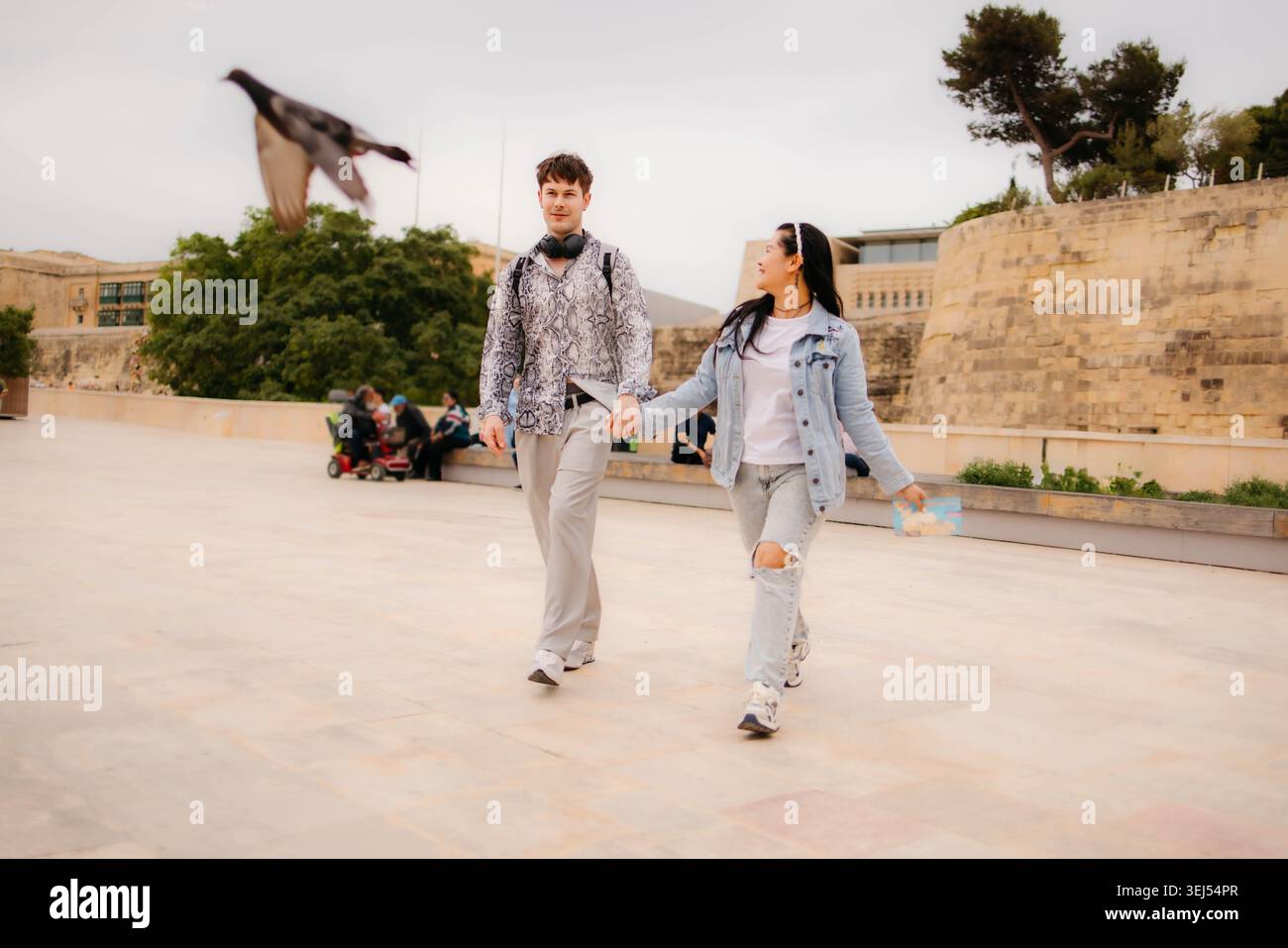 Couple of caucasian tourists having fun Stock Photo