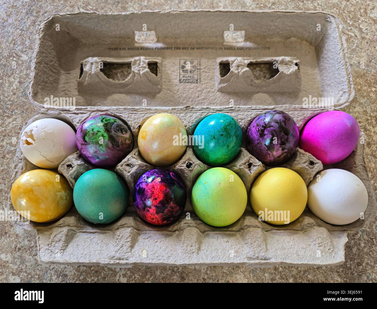 One Dozen Dyed Easter Eggs Stock Photo