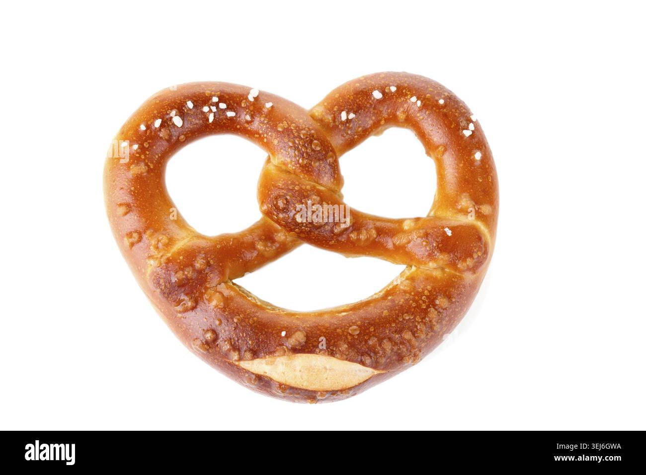 Traditional Bavarian salty pretzel close up isolated over white background Stock Photo