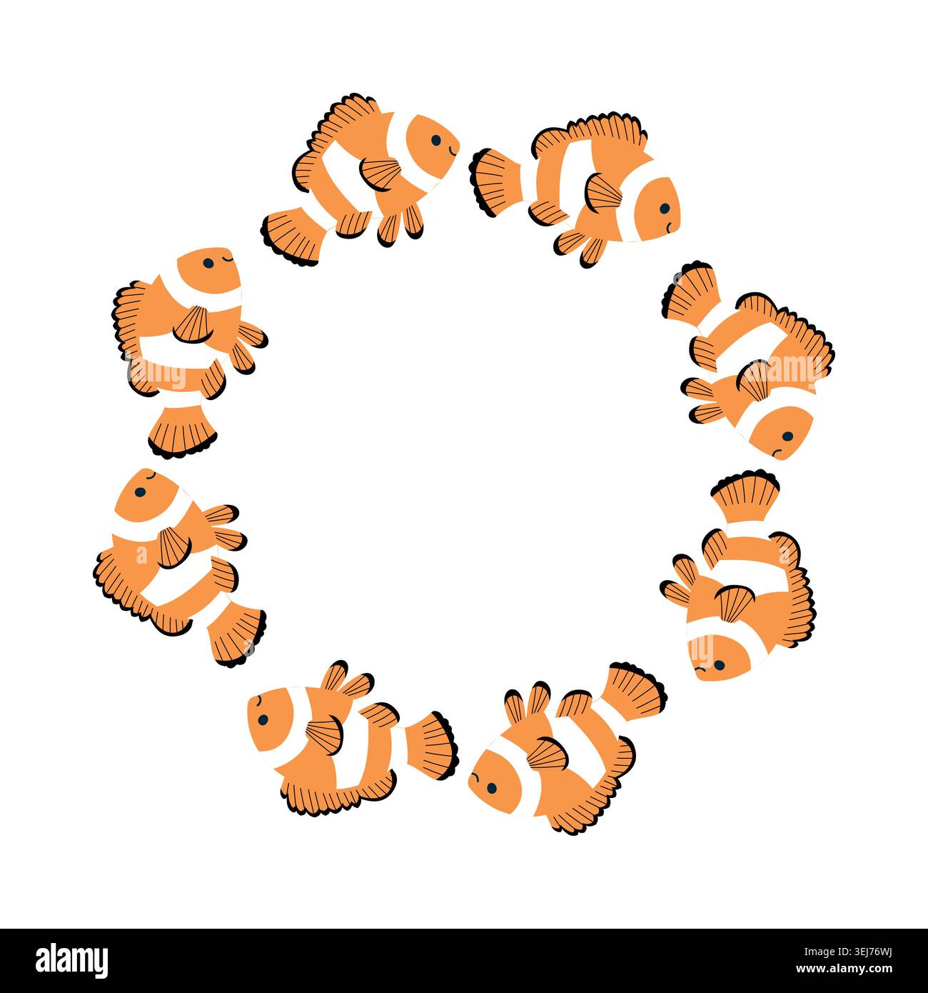 Cute Clownfish Round Frame Vector Illustration Stock Vector