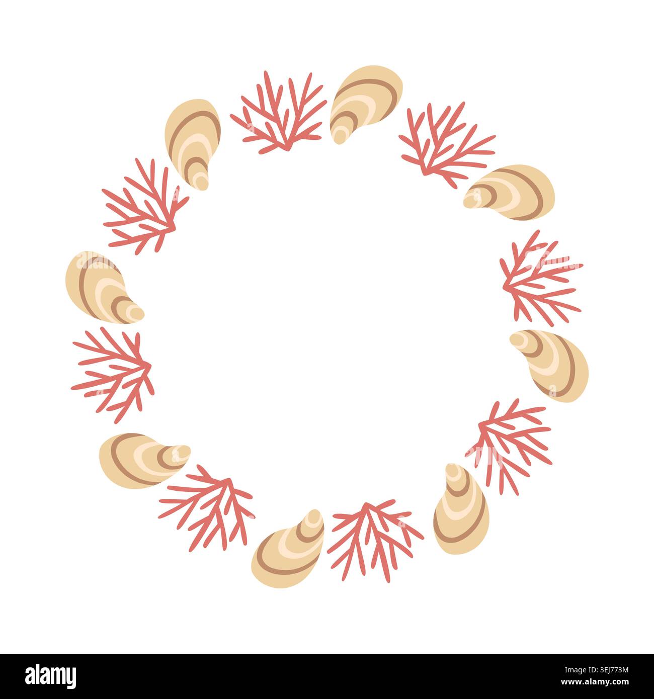 Cute Coral and Seashell Wreath Vector Frame Stock Vector