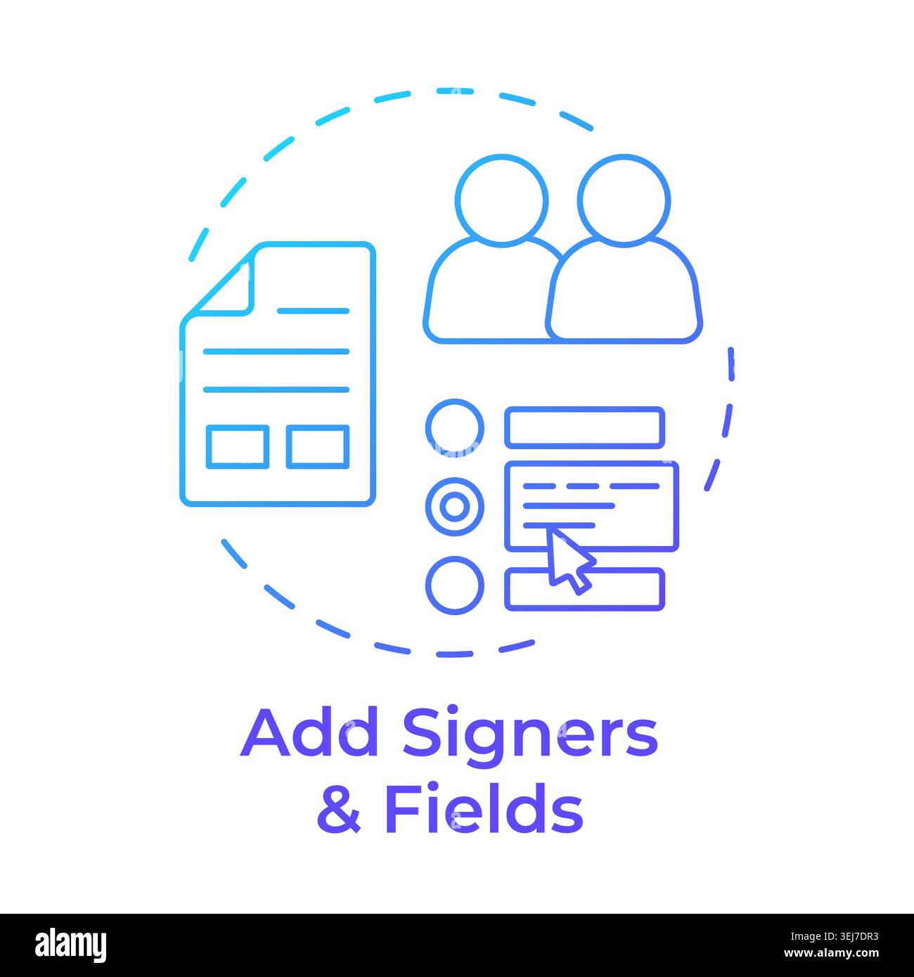Add signers and fields blue gradient concept icon Stock Vector
