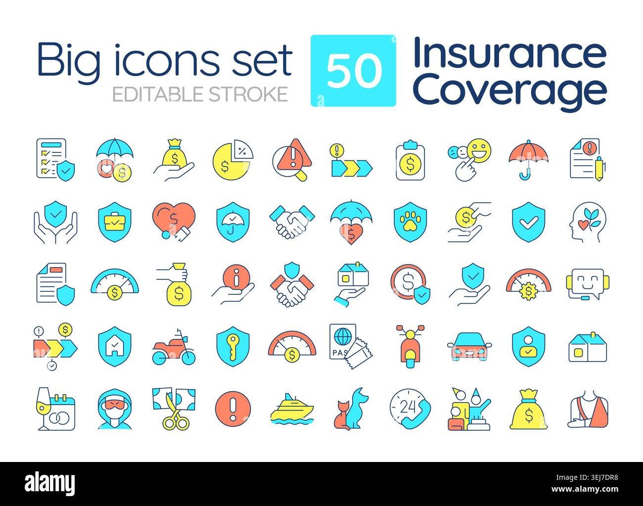 Insurance coverage line color icons set Stock Vector