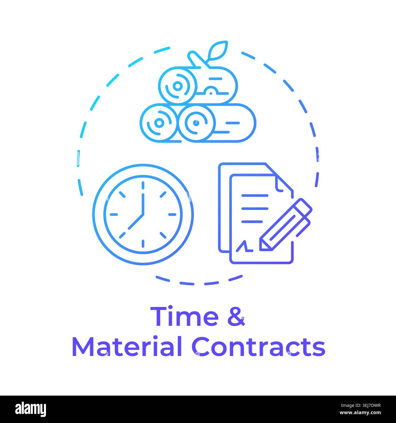 Time and material contracts blue gradient concept icon Stock Vector