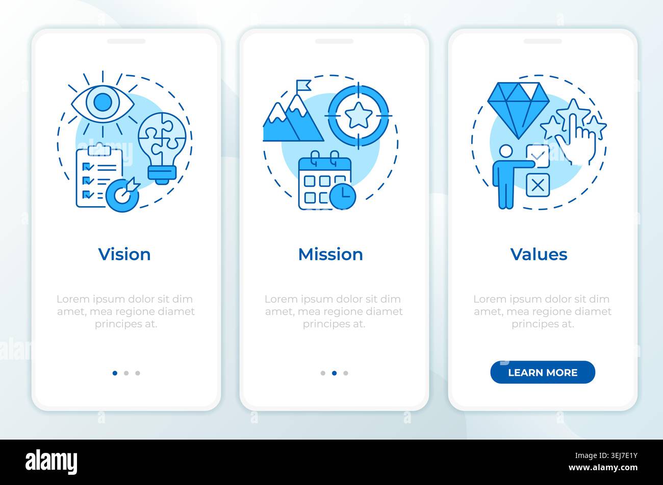 Strategic framework blue onboarding mobile app screen Stock Vector