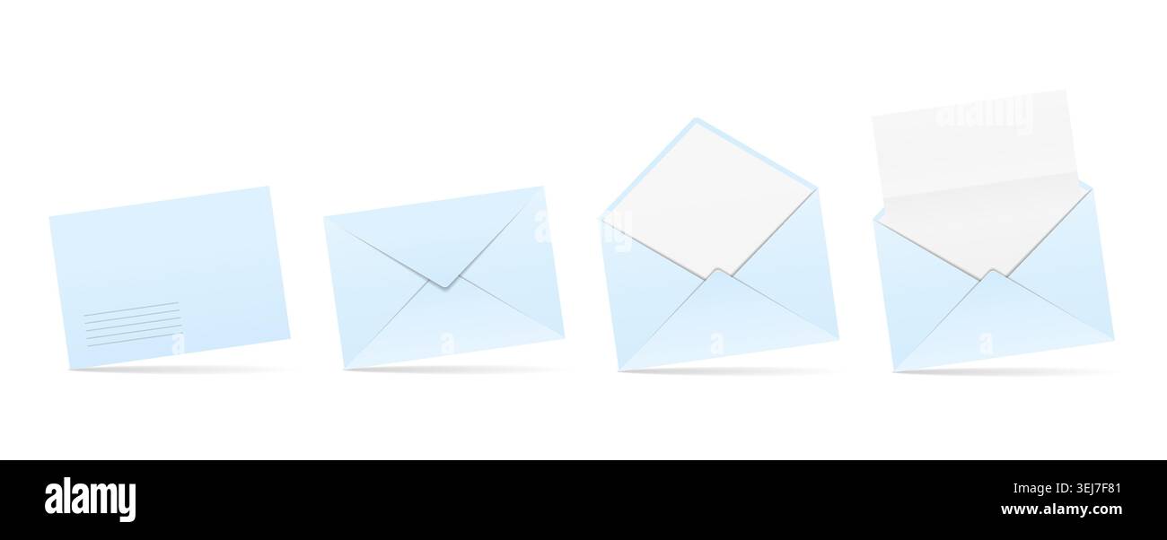 Open and closed blue envelopes, envelope with paper, vector eps10 illustration Stock Vector