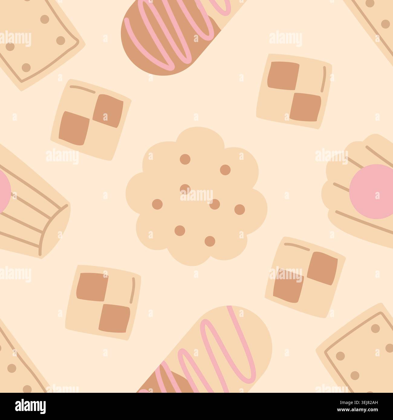 Sweet Cookie Seamless Pattern with Cute Flat Vector Biscuits Texture Stock Vector