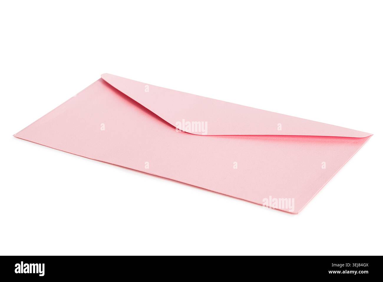 Blank pink paper unopened envelope lying on white background Stock Photo