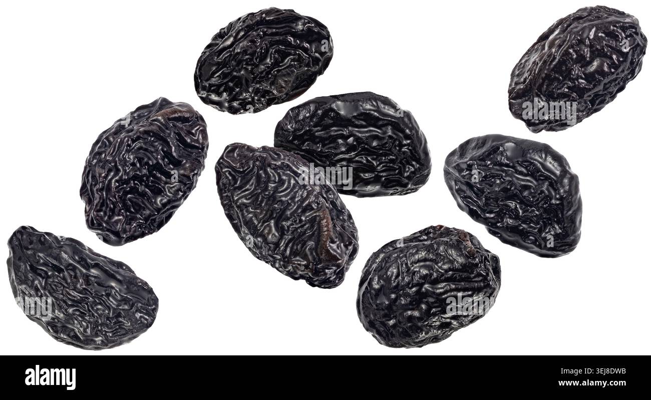 Dried prunes isolated on white background with clipping path Stock Photo