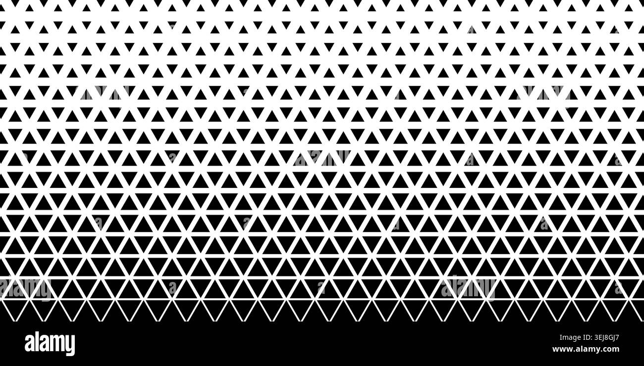 Repeating triangles pattern. Triangular shapes background with faded effect. Simple geometric mosaic texture. Minimalistic black and white ornament Stock Vector