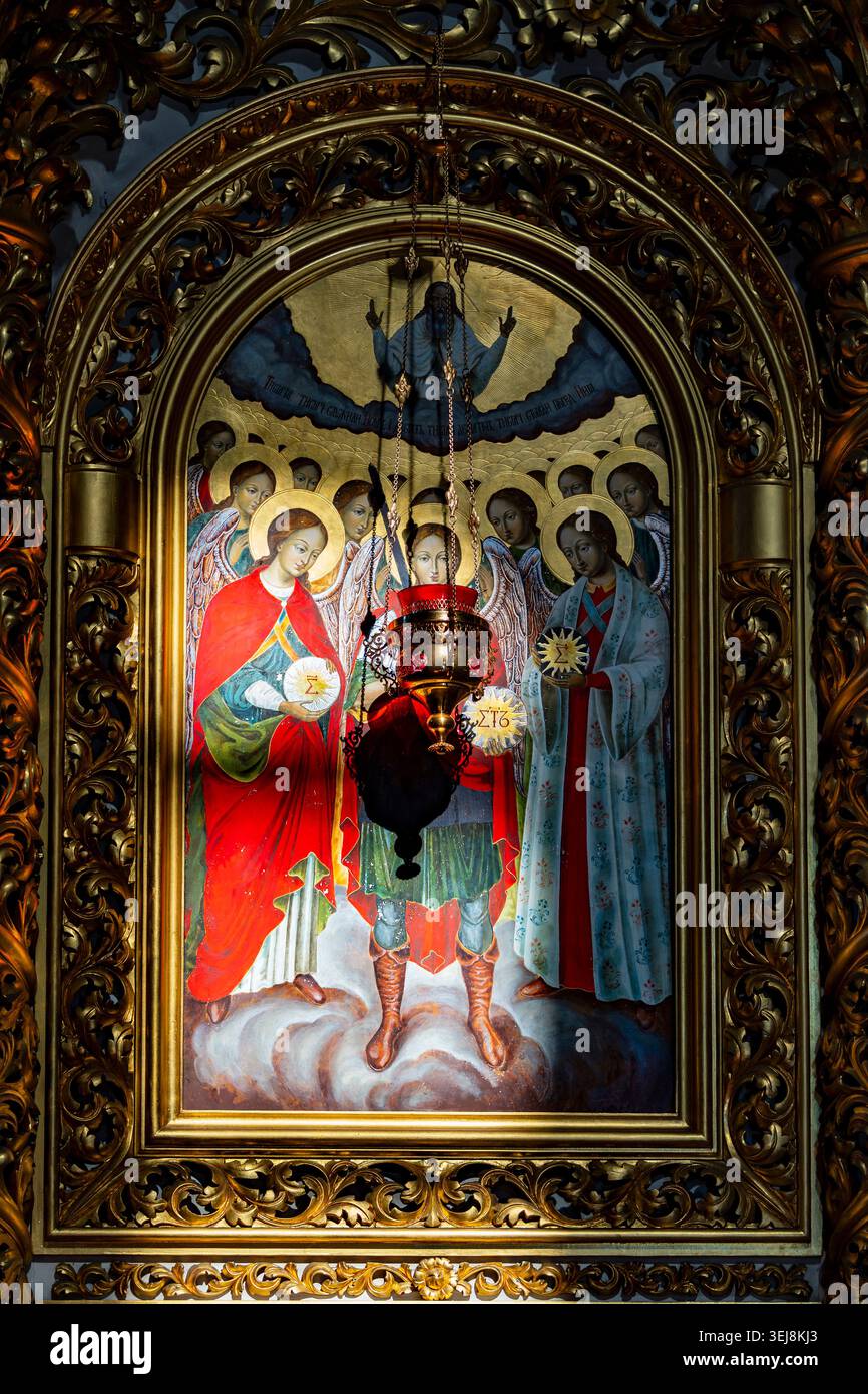 Orthodox christian icon of archangels in golden frame. Traditional ...
