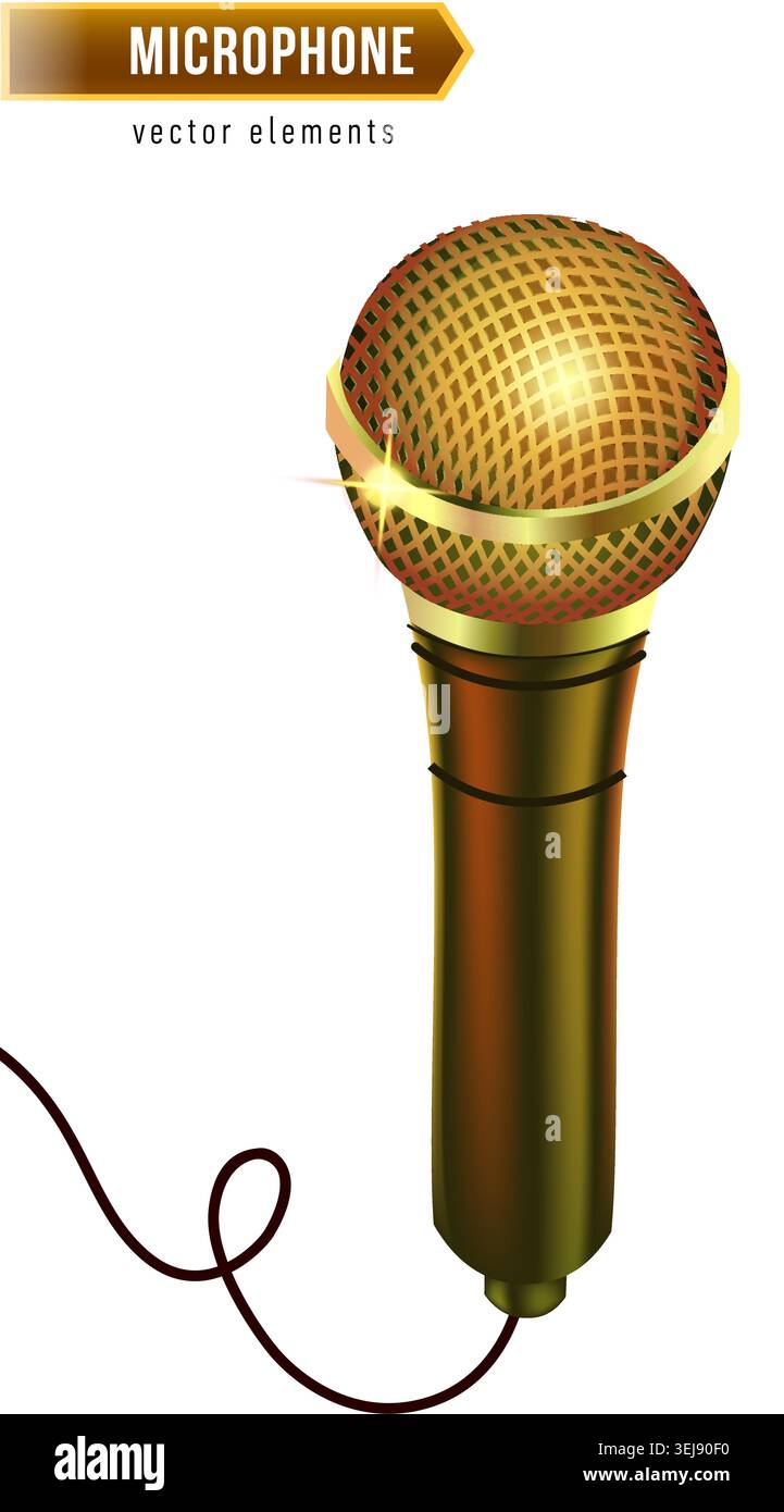 Golden microphone isolated on white background Stock Vector