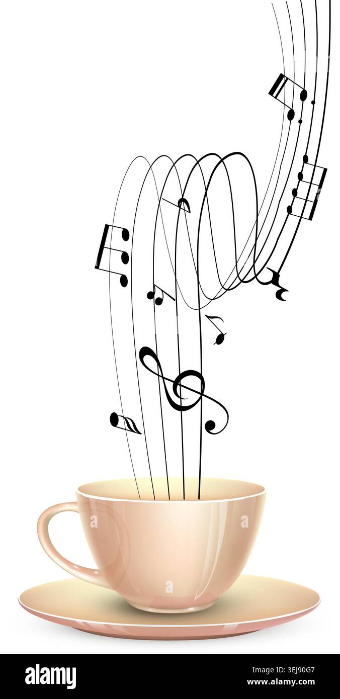 Soft beige cup holds musical notes  Stock Vector