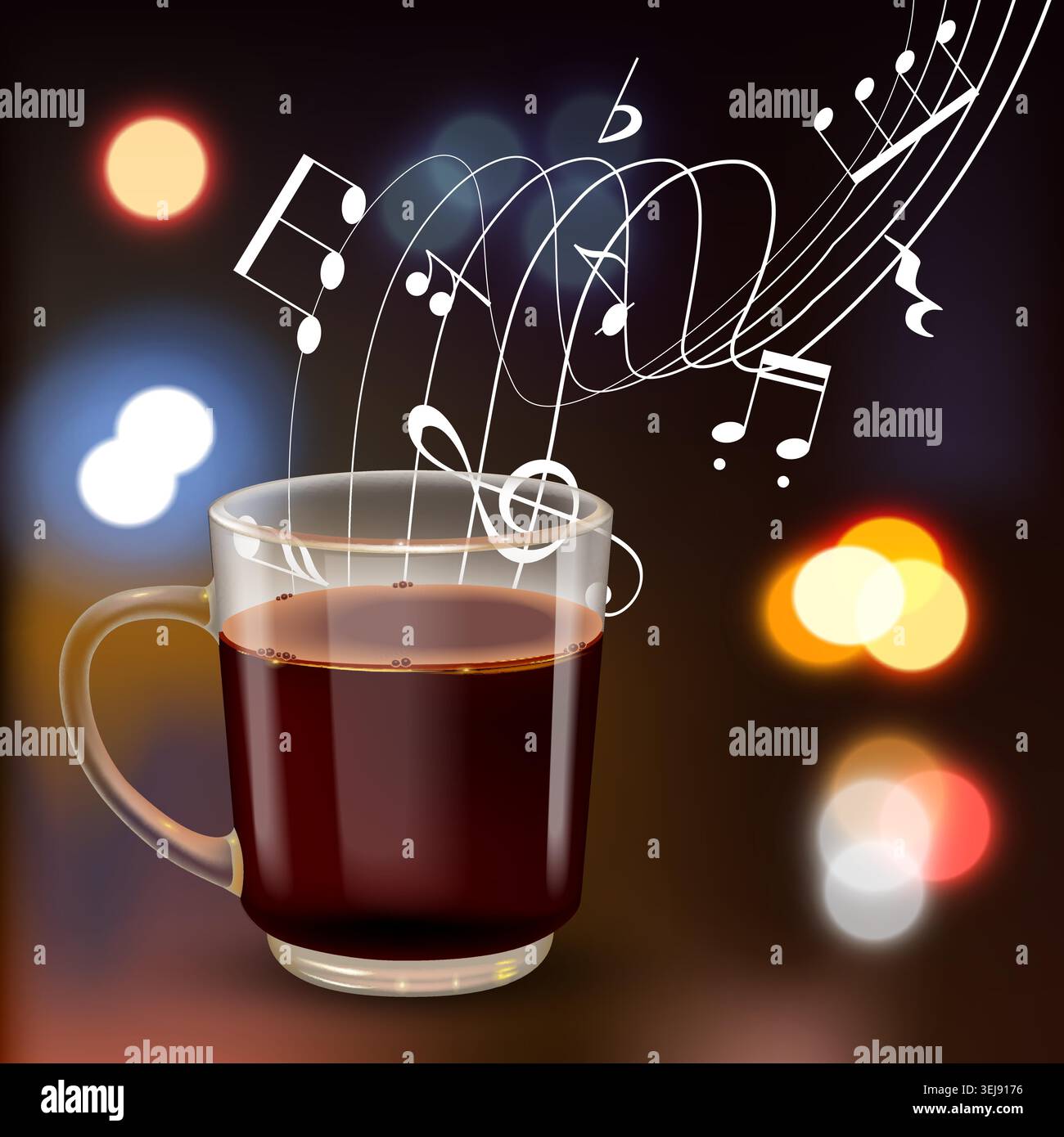 Warm beverage steams with music notes floating up Stock Vector