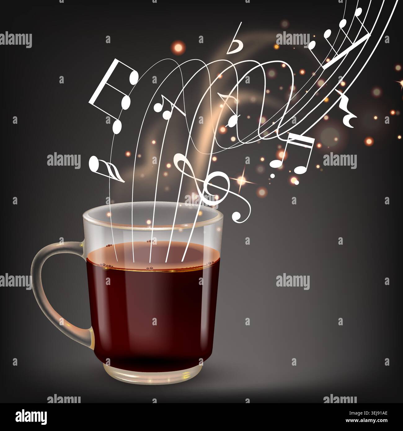 Warm coffee steams with musical notes floating up Stock Vector